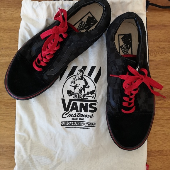 Custom Vans, black and red, size 8.5 - Picture 2 of 5